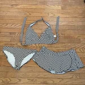 Grip Black and White Polka Dot Bikini Set with Skirt XL